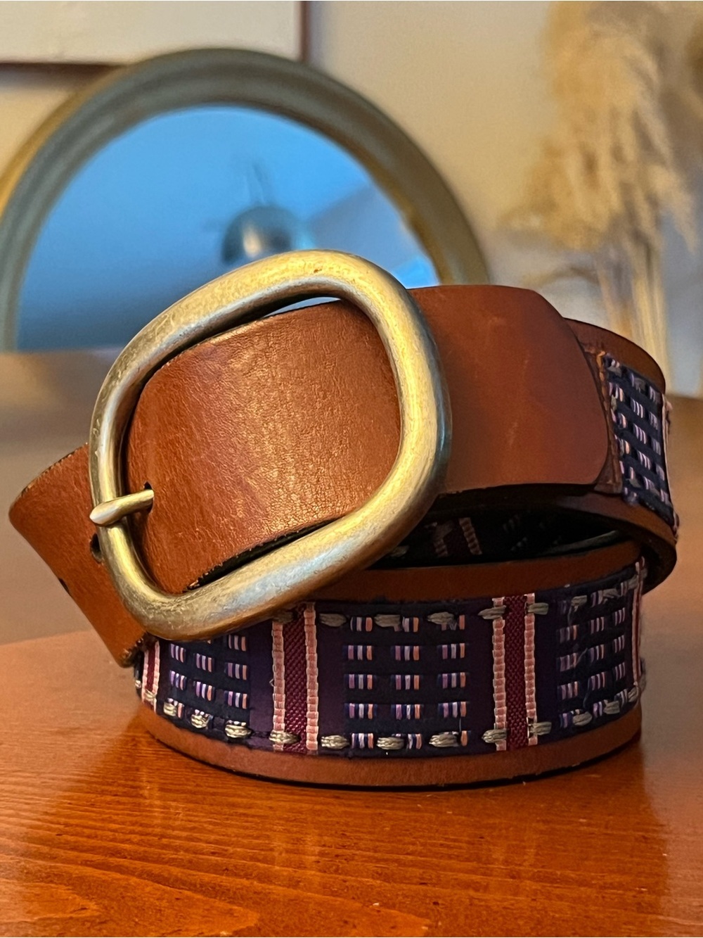 Robert Graham Men's Genuine Leather Woven Fabric Patterned Belt – Size 36/90